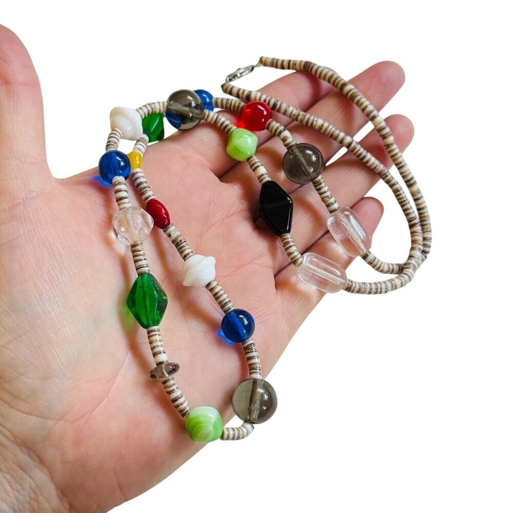 VTG Estate Trading Beads Art glass necklace colorful heishi beads Tribal Collar